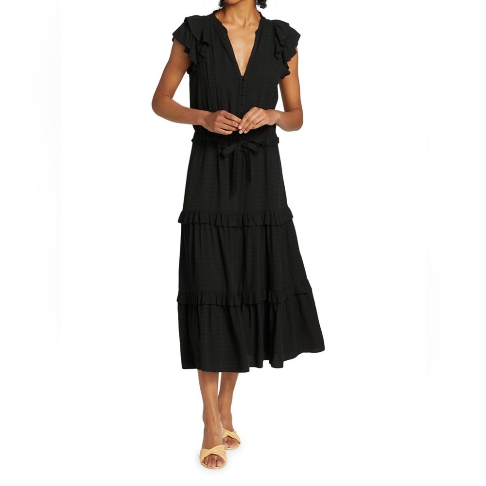 PAIGE Black Ruffled Midi Dress